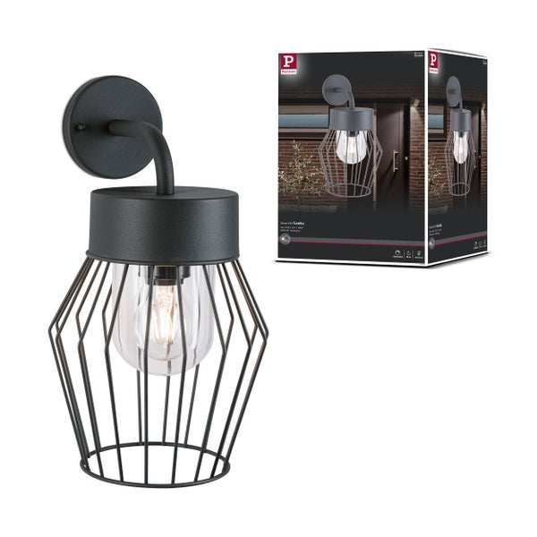 Paulmann Lanka Haus Wandleuchte mit Käfigschirm und Produktverpackung