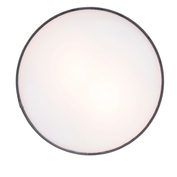 Runde LED-Deckenleuchte mit weißem Diffusor und dunkelgrauem Textilrahmen.