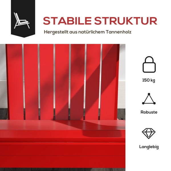 Outsunny Adirondack-Gartenstuhl mit Becherhalter Gartenliege Balkonstuhl Massivholz Rot 72 x 94 x 93 cm