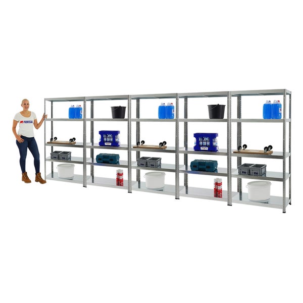 PROREGAL Mega Deal 5x Schwerlastregal Steel Eagle HxBxT 180 x 90 x 40 cm Fachlast 130 kg Verzinkt