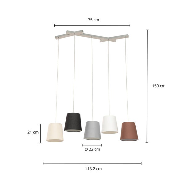 Lucande Pendelleuchte Thamila (Für Kinder, Junges Wohnen) aus Textil (5 flammig E27) - Hängeleuchte Esstischlampe Hängelampe Wohnzimmerleuchte