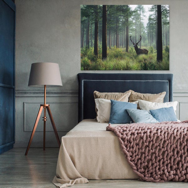 Leinwandbild Hirsch Wald Leinwand Bilder Wandbild Wohnzimmer 60X40 cm
