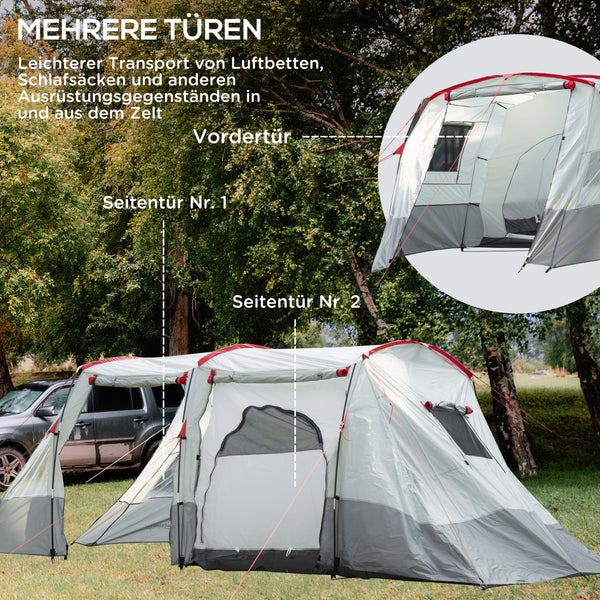 Outsunny Campingzelt für 8 Personen, mit Schlafkabine, 510L x 240B x 180H cm, PE, Polyester, Fiberglas, Grau