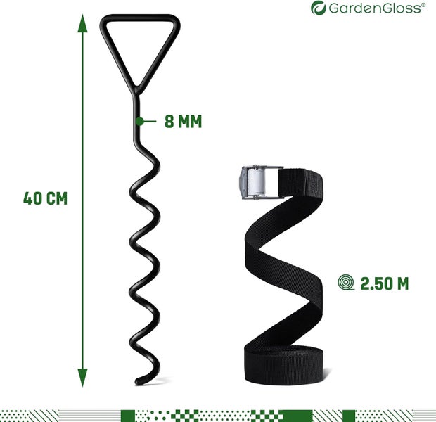 GardenGloss Bodenanker Trampolin Set (4 Stück) – 40cm Robuste Erdanker für Trampolin – Schraubanker zum Eindrehen zur sicheren Befestigung im Boden