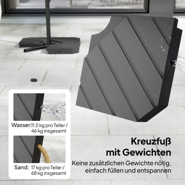 Outsunny Ampelschirm ca. Ø300 cm Sonnenschirm mit Verriegelungsmechanismus Kurbel Ständer Gewichten, UV-Schutz Wasserabweisend Gartenschirm Marktschirm Kurbelschirm Dunkelgrau