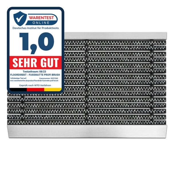 FLOORDIREKT Fußmatte - Profi Brush - Schmutzfangmatte mit Alu-Rahmen - Schwarz-Weiß 40 x 60 cm
