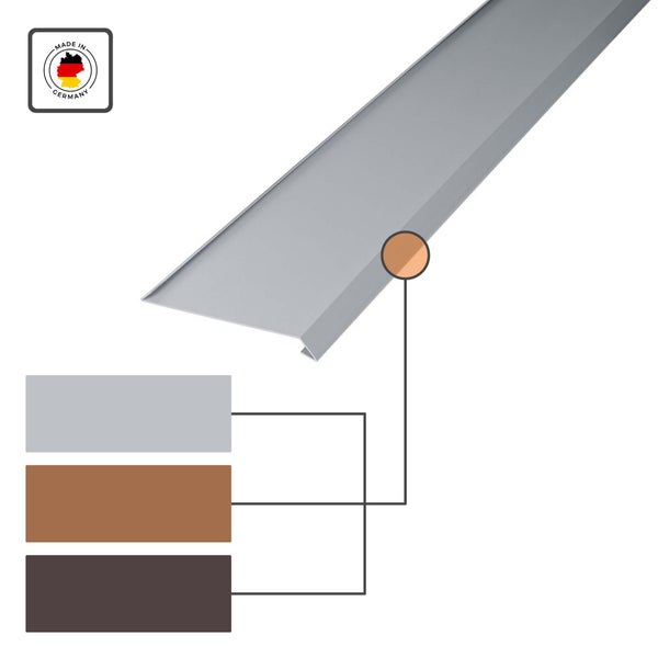 Metall-Dachrandprofil mit Farbauswahl und Siegel hergestellt in Deutschland.