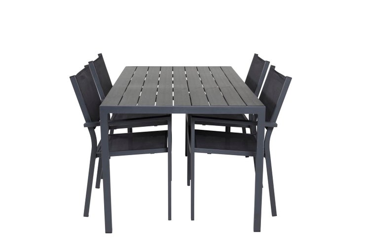 Break Gartenset Tisch 150x90cm, 4 Stühle Copacabana, schwarz,schwarz. 150 X 74 X 90 cm