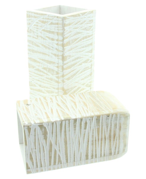 FRANK FLECHTWAREN | Dekovase White Shabby, 2er Set, HOLZ, 12 x 12 x 23 cm, 12,5 x 12,5 x 30 cm