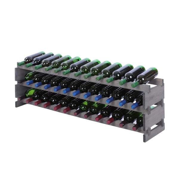 Weinregal VINOTECA FLEX PRO HxBxT 37x123x28cm 36 Flaschen auf 3 Ebenen Massives Kiefernholz Grau