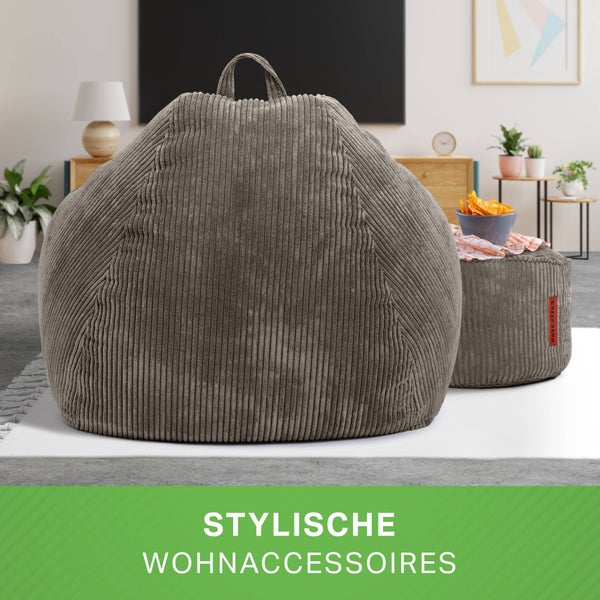 Green Bean 2er Set Indoor XXL Sitzsack + Pouf mit EPS-Perlen Füllung - Fußhocker Fußkissen Hocker Bodenkissen Liegekissen Sitzkissen Lounge Chair - Anthrazit