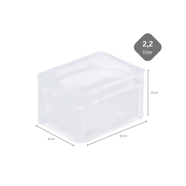 PROREGAL SparSet 5 x Transparenter Eurobehälter BasicLine Mit Geschlossenem Griff HxBxT 12 x 15 x 20 cm 2,2 Liter Eurobox Transportbox