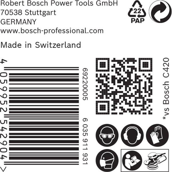 Bosch 50x Expert C470 Schleifpapier ohne Löcher für Winkelschleifer und Bohrer 125 mm G 60 - 2608900952