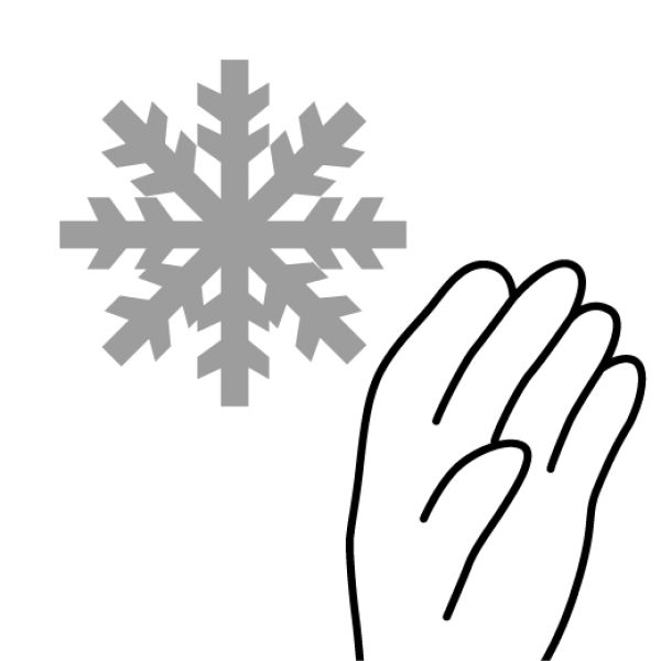 Symbol für Frostbeständigkeit oder Kälteschutz mit einer Hand und einer Schneeflocke