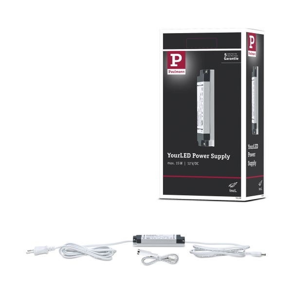 Paulmann YourLED Netzteil mit 15 Watt und 12 Volt Gleichspannung inklusive Zuleitung und Stecker.