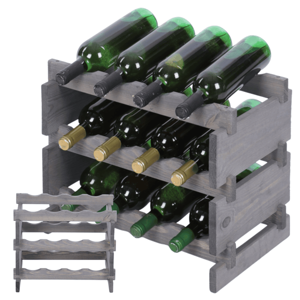 Weinregal VINOTECA FLEX PRO HxBxT 37x46x28cm 12 Flaschen auf 3 Ebenen Massives Kiefernholz Grau