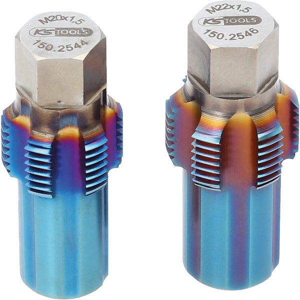 Zwei KS Tools Einspritzdüsen-Adapter mit den Größen M20x1,5 und M22x1,5