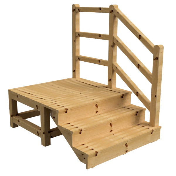 Holzterrasse mit Treppe und Geländer für den Garten
