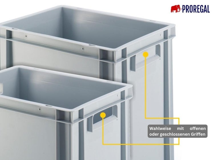 PROREGAL Eurobehälter mit Geschlossenem Griff HxBxT 32 x 30 x 40 cm 29 Liter Grau Eurobox Transportbox