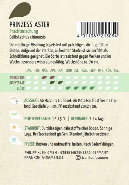Samenpackung Prinzess-Aster Prachtmischung Callistephus chinensis