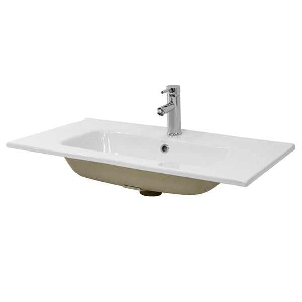 ML-Design Waschbecken aus Keramik Weiß 81x16,5x46 cm Eckig, Einbauwaschbecken mit Hahnloch und Überlauf, Aufsatzwaschbecken Einbauwaschtisch Waschschale Waschplatz Handwaschbecken, für das Badezimmer