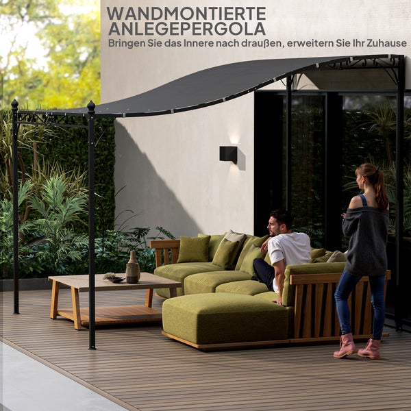 Outsunny Anbaupavillon Wasserabweisend Pavillon Vordach, Terrassenpavillon mit Dach, Pergola freistehend Gartenpavillon Sonnenschutz Überdachung für Garten Terrasse ca. 2,5x3x2,5 m Dunkelgrau