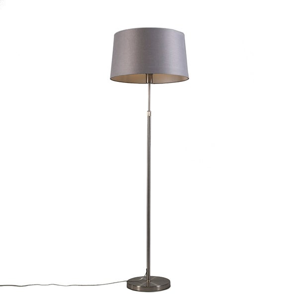 QAZQA - Modern Stehleuchte I Stehlampe I Standleuchte I Lampe I Leuchte Stahl I Silber I nickel matt mit Lampenschirm grau 45 cm verstellbar - Parte I Wohnzimmer I Schlafzimmer - Stahl Rund I Länglich