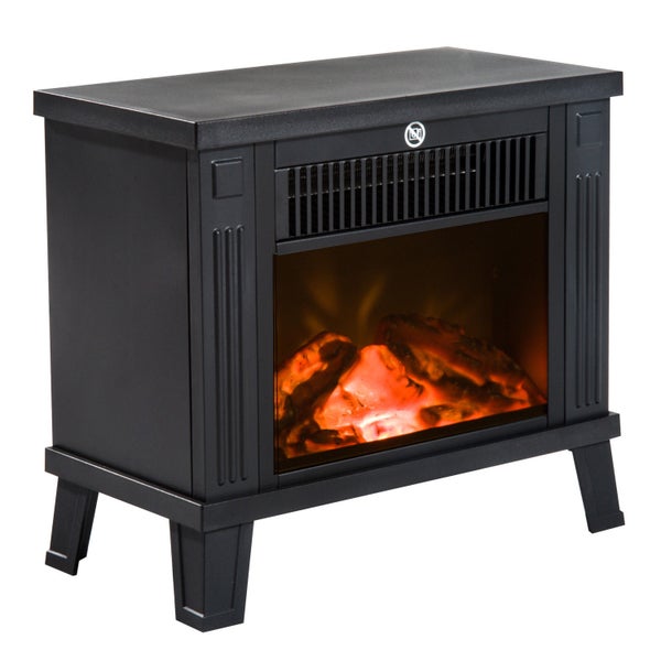 HOMCOM Elektrokamin mit Flammeneffekt, Feuer, 600/1200W, 34 x 17 x31 cm, Metall, Schwarz