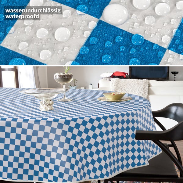 Tischdecke mit wasserabweisender Oberfläche und blau-weißem Karomuster