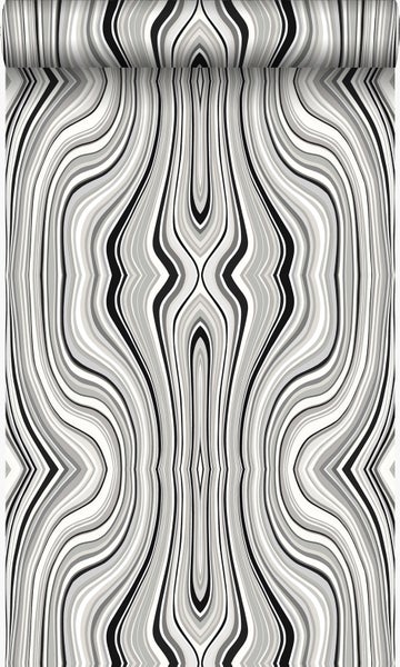 Origin Wallcoverings Tapete grafische Linien Schwarz und Weiß - 53 cm x 10.05 m - 347230