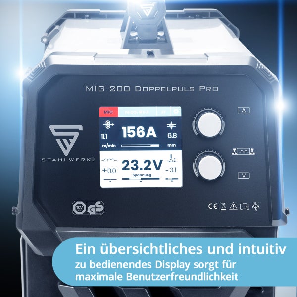 STAHLWERK MIG 200 Doppelpuls Pro Schweißgerät mit Displayanzeige.