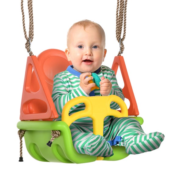 Outsunny 3-in-1 Babyschaukel, Kinderschaukel mit verstellbarem Seil, 120-180 cm höhenverstellbar, Kleinkindschaukel, Schaukelsitz für Kinder ab 9 Monaten, bis 70 kg, Indoor, Outdoor, Grün