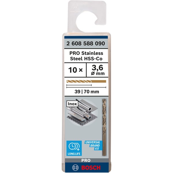 Bosch PRO Stainless Steel HSS-Co Spiralbohrer 3,6 x 39 x 70 mm - 2608588090