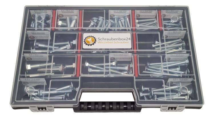 Flachkopfschrauben Sortiment M5-M6-M8 // 30mm-60mm 115 tlg. Schraubenbox DIN 603  Bolzen Vollgewindeschrauben Maschinenschrauben Gewindeschrauben Flachkopfschrauben