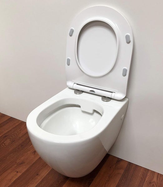 Design Wand-WC ADOB Tiefspüler ohne Spülrand wassersparend inkl. Schallschutzmatte inkl. WC-Sitz mit Absenkautomatik
