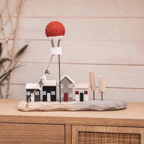 FRANK FLECHTWAREN|Promenade Heißluftballon, 38 x 9,5 x 28 cm, HOLZ, KUNSTSTOFF, METALL