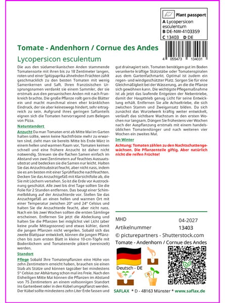 SAFLAX Garden to go - Tomate - Andenhorn / Cornue des Andes - Lycopersicon esculentum - 10 Samen - Mit Topf, Klima - Deckel und Anzuchtsubstrat