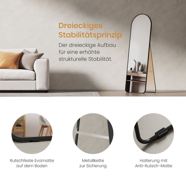 EMKE Standspiegel 140 x 40 cm, Schwarz, 5 mm Kupferfreier & Gehärteter HD-Spiegel, Wandmontage und Bodenstehend, Mit Schwarzem Stützrahmen, Ideal für Ankleidezimmer und Schlafzimmer