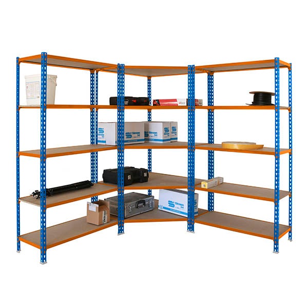 Mega Deal 1x Eckregal + 2x Schwerlastregal MULI | HxBxT 180x180x50cm | Fachlast 200kg | Blau-Orange