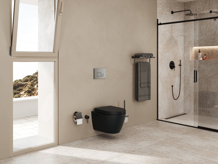 Aqua Bagno Taharet Dusch-WC S.9826.9913 – Spülrandlos – Bidetfunktion – Schwarz Matt