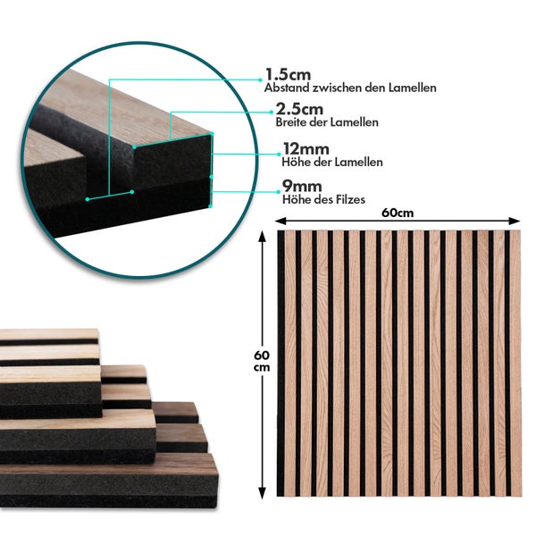 FLOORDIREKT Akustikpaneel - für Angenehme Raumakustik - in Holzoptik - 60 x 60 cm - Red Oak