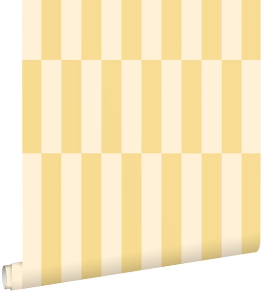 Tapete mit vertikalem Streifenmuster in Gelb und Creme, Vliestapete.