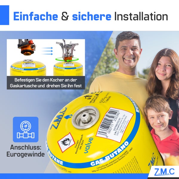 Z.M.C 1X Gaskartuschen 500g, Propan/Butan Gas 990ml, Gaskartusche EN417, Eurogewinde Schraubgewinde Anschluss, Schraubkartusche für Unkrautbrenner, Universal Druckgasdose mit Schraubventil
