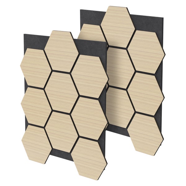 ML-Design 2er Set Akustikpaneele 66x81x2cm für 1m² – Eiche, MDF Akustikplatten in Hexagon-Holzoptik, Wandpaneele zur Schalldämmung, Wandverkleidung für Büro, Studio, Schallschutz & Akustikbehandlung
