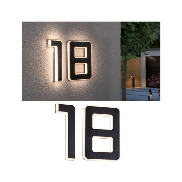 Set Solar LED Hausnummernleuchte inkl. wechselbarer Akku Nummer 18 3000K 2x6lm 2x0,2W Schwarz