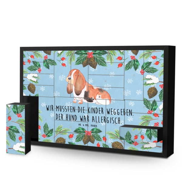 Mr. & Mrs. Panda Befüllbarer Adventskalender Hund Basset Hound - Blau Pastell