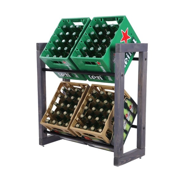 PROREGAL Getränkekistenregal HARZ HxBxT 85x82x35cm 4 Kisten auf 2 Ebenen Massives Kiefernholz Grau geölt