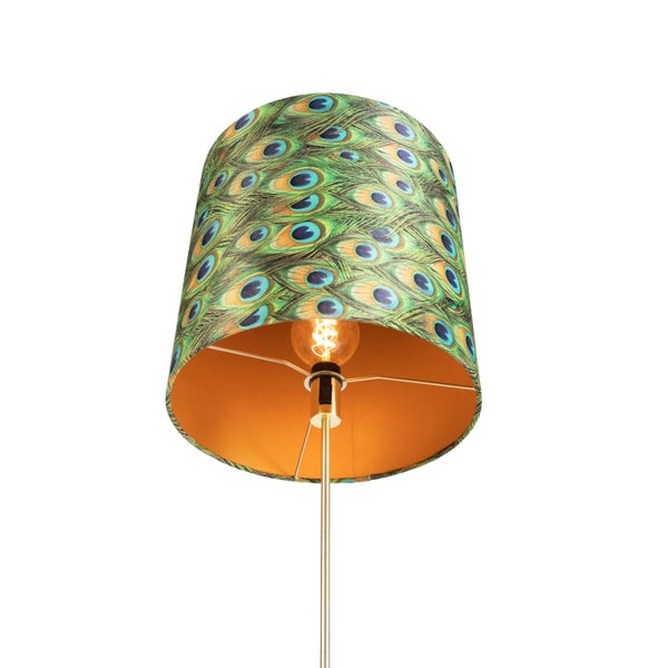 Stehlampe mit Lampenschirm mit Pfauenfederdruck