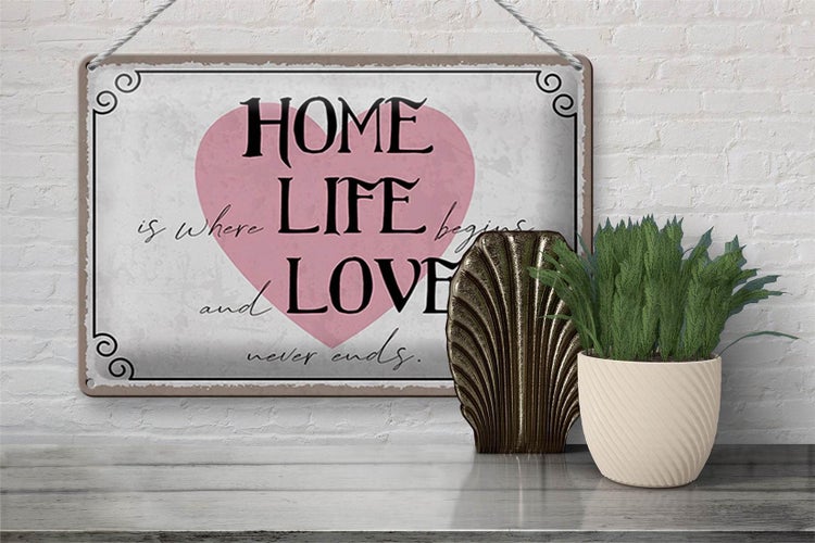 Blechschild Spruch 30x20cm Home Life Love never ends