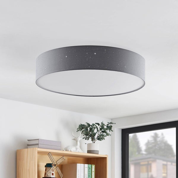 Lindby LED Deckenleuchte Ellamina dimmbar mit Leselampe (Modern) in Alu aus Textil (1 flammig, ) - Lampe Deckenlampe Wohnzimmerleuchte